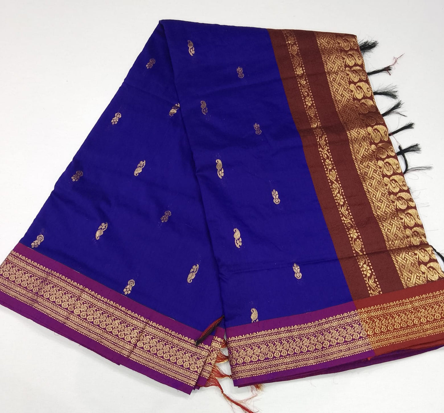 Deep Violet Kalyani Cotton Saree with Wine Brown Zari Woven Pallu