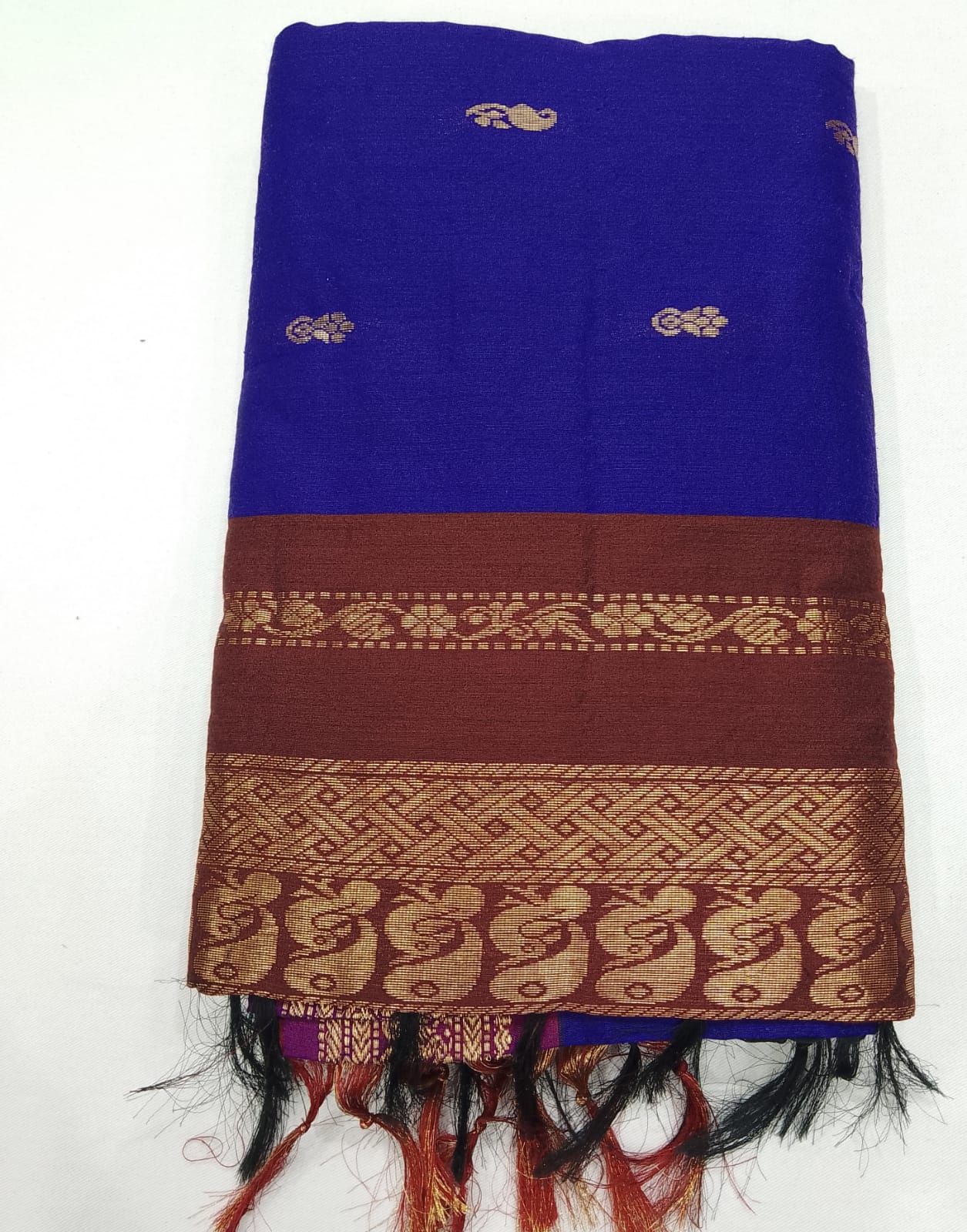 Deep Violet Kalyani Cotton Saree with Wine Brown Zari Woven Pallu