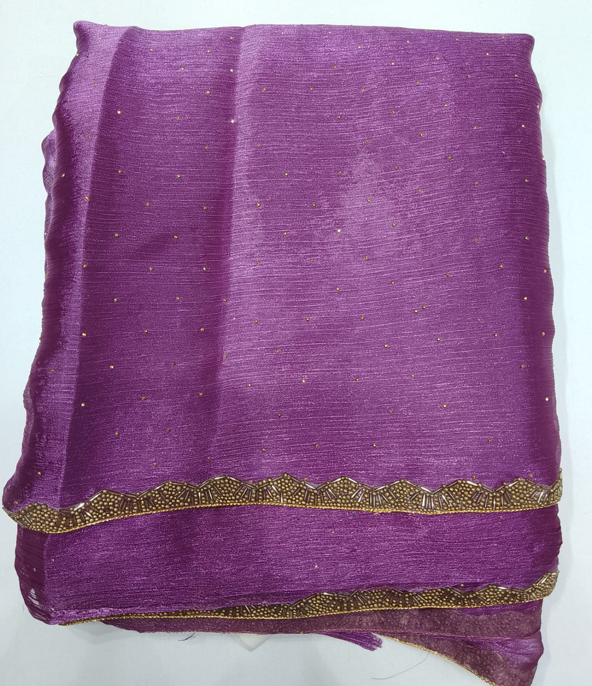 Elegant Orchid Purple Space Silk Jimmy Choo Saree with Gold Embellished Border