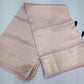 Graceful Pink Linen Saree with Royal Blue Designer Blouse & Silver-Gold Zari Border