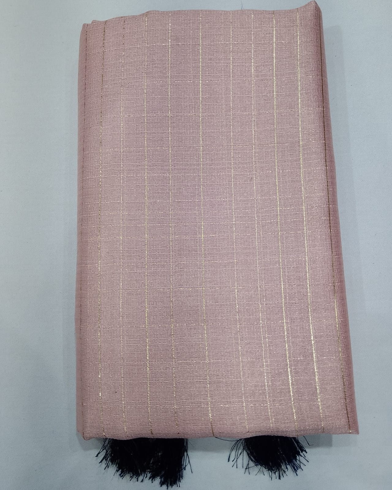 Graceful Pink Linen Saree with Royal Blue Designer Blouse & Silver-Gold Zari Border