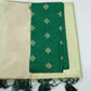 Elegant Pistachio Green Linen Saree with Golden Zari Border & Designer Blouse