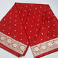 Rich Vermilion Red Banarasi Mashroo Silk Saree with Antique Silver Zari Buttis