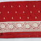 Rich Vermilion Red Banarasi Mashroo Silk Saree with Antique Silver Zari Buttis