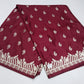 Wine Maroon Banarasi Mashroo Silk Saree with Antique Silver Zari Buttis