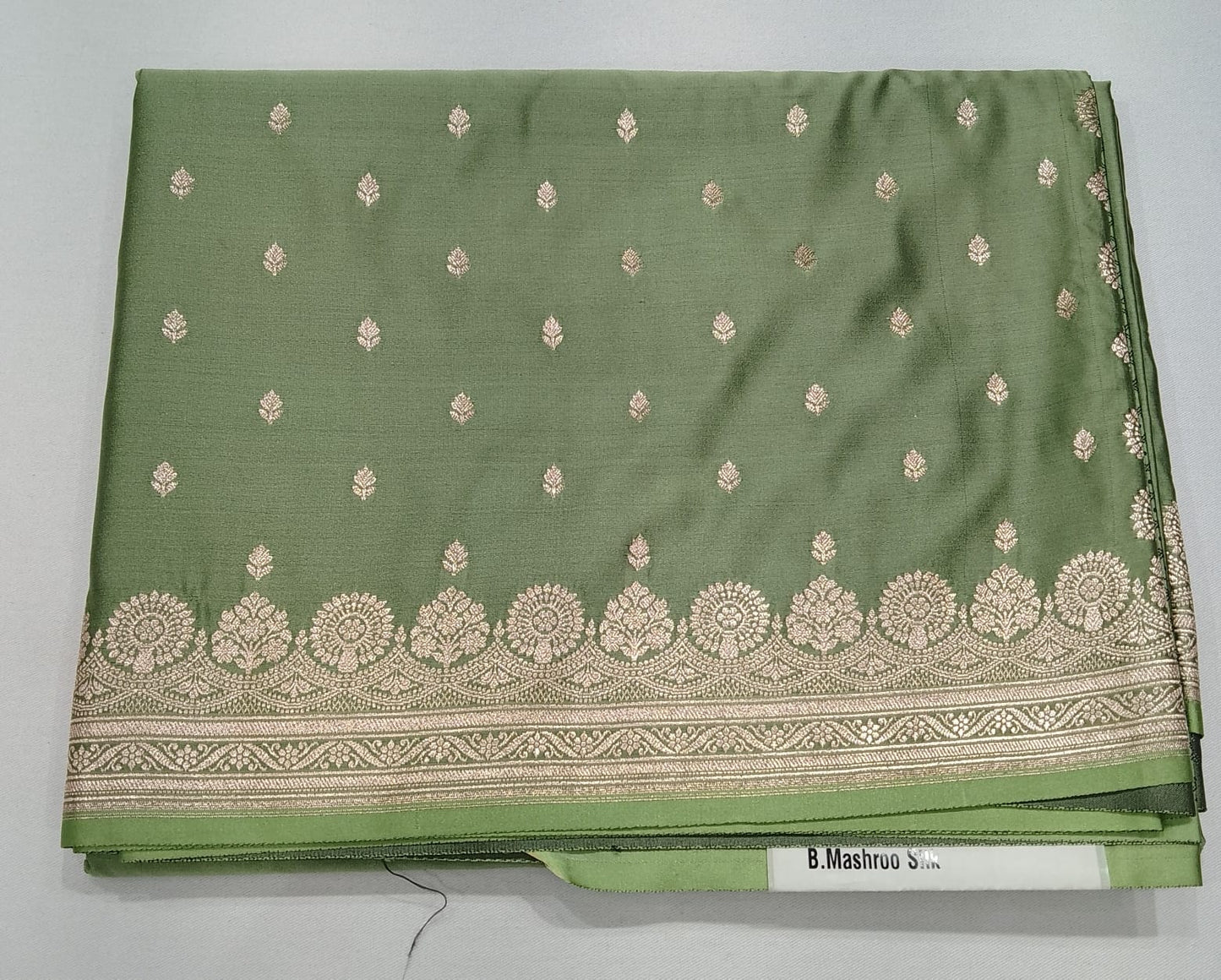 Banarasi Mashroo Silk Saree in Sage Green with Silver Zari Elegance