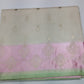 Elegant Ivory Beige Banarasi Saree with Blush Pink & Mint Green Zari Border