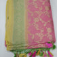 Rose Pink Banarasi Georgette Rangkat Saree with Mint Green Floral Border
