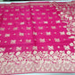 Rani Pink Banarasi Crepe Saree with Zari Floral Weaving