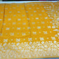 Radiant Mustard Yellow Banarasi Crepe Saree with Antique Silver Floral Zari Border