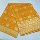 Radiant Mustard Yellow Banarasi Crepe Saree with Antique Silver Floral Zari Border