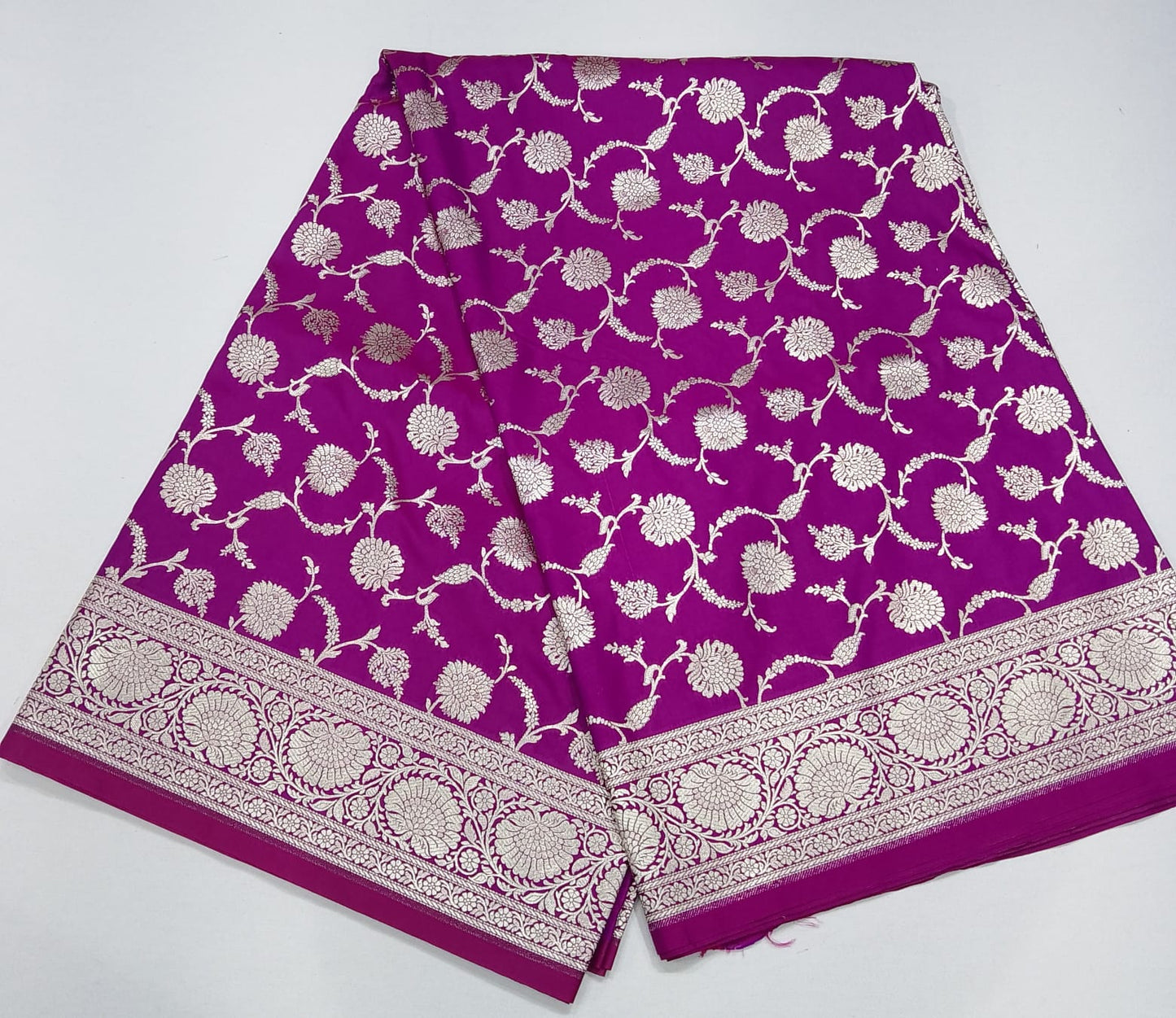 Royal Orchid Purple Banarasi Uppada Saree with Antique Silver Floral Jaal & Grand Pallu