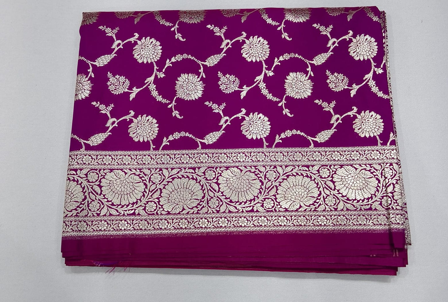 Royal Orchid Purple Banarasi Uppada Saree with Antique Silver Floral Jaal & Grand Pallu
