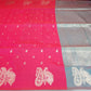 Semi Soft Silk Rani Pink Saree with Steel Grey Contrast Pallu & Silver Zari Peacock Motifs