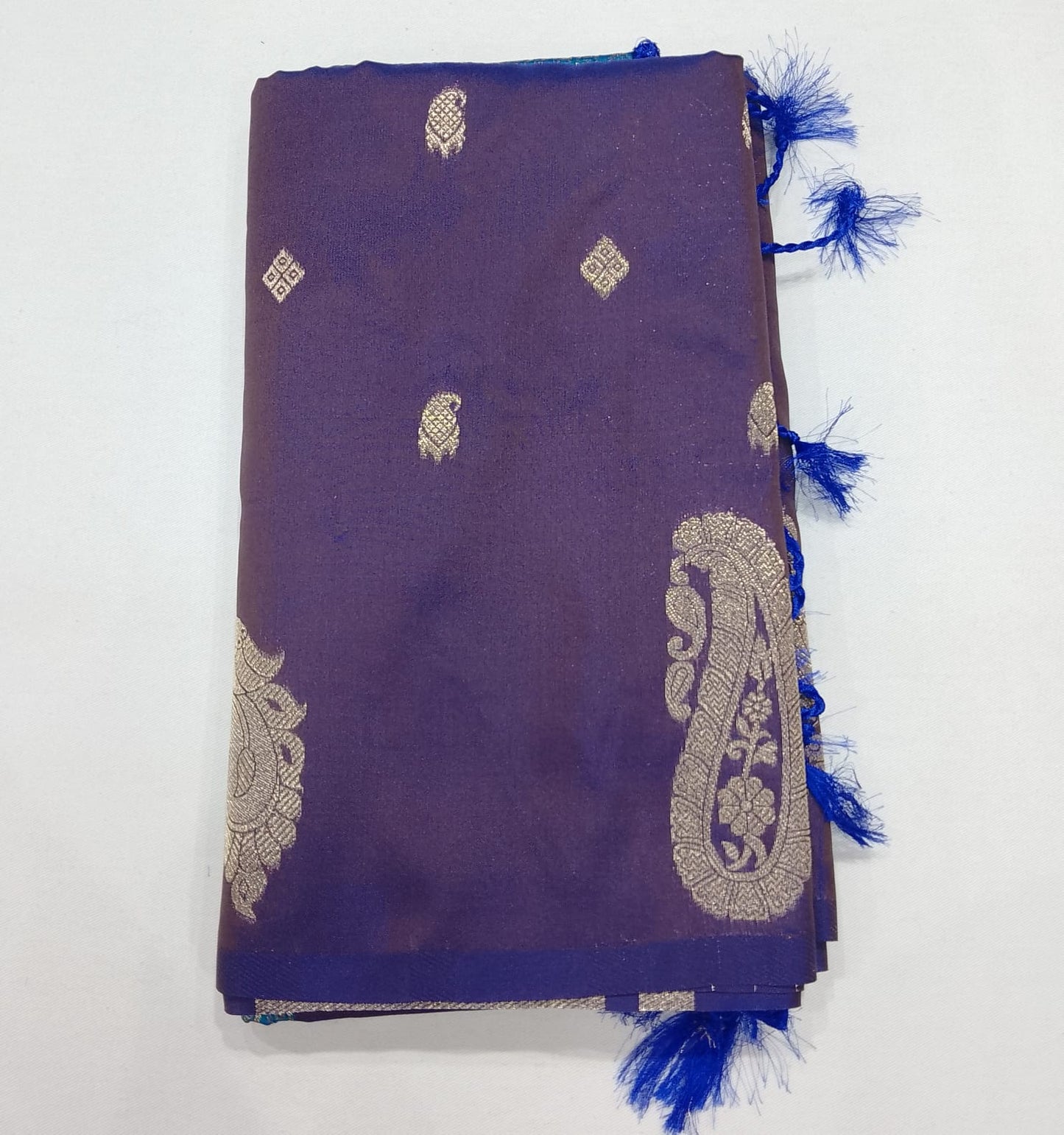Semi Soft Silk Royal Violet Saree with Aqua Blue Silver Zari Pallu
