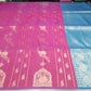 Semi Soft Silk Rani Pink & Aqua Blue Silver Zari Designer Saree