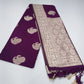Banarasi Soft Georgette Saree in Royal Purple with Silver Zari Paisley Weaving