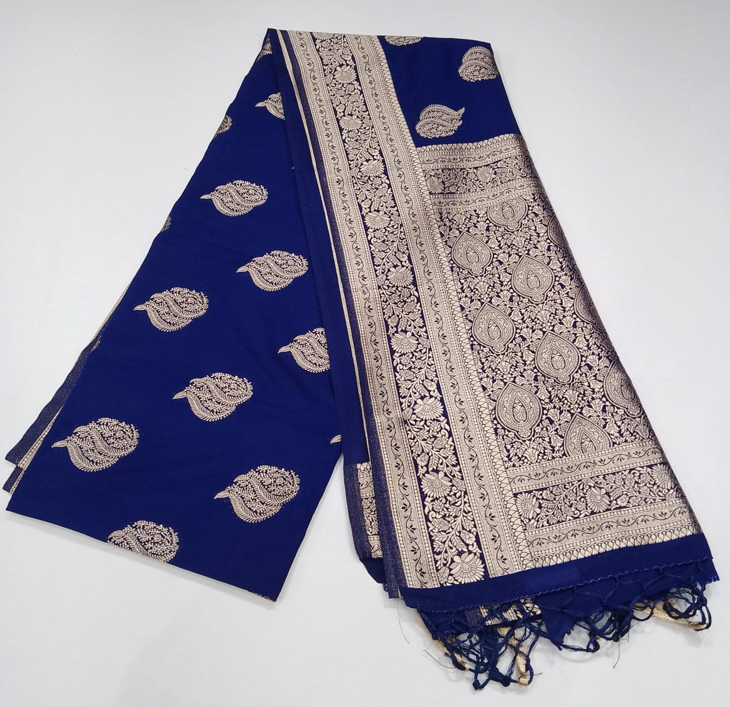 Royal Blue Banarasi Soft Georgette Saree with Silver Paisley Zari Weaving