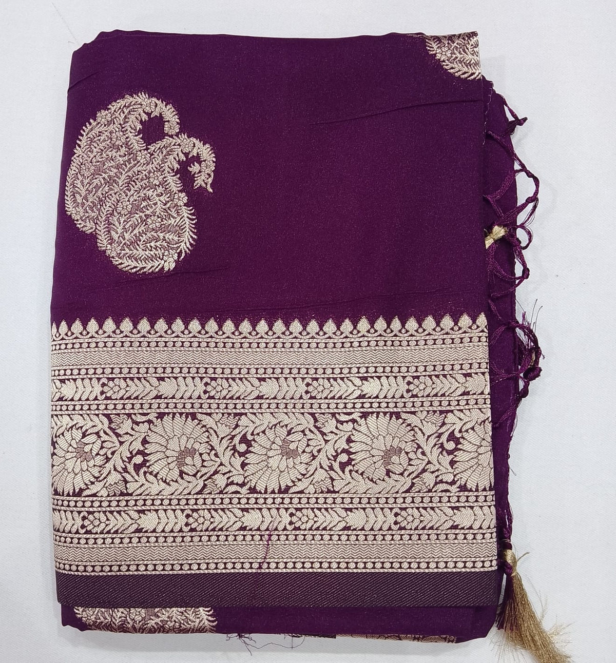 Banarasi Soft Georgette Saree in Royal Purple with Silver Zari Paisley Weaving