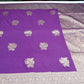 Rich Violet Banarasi Soft Georgette Saree with Antique Silver Floral Zari Weaving