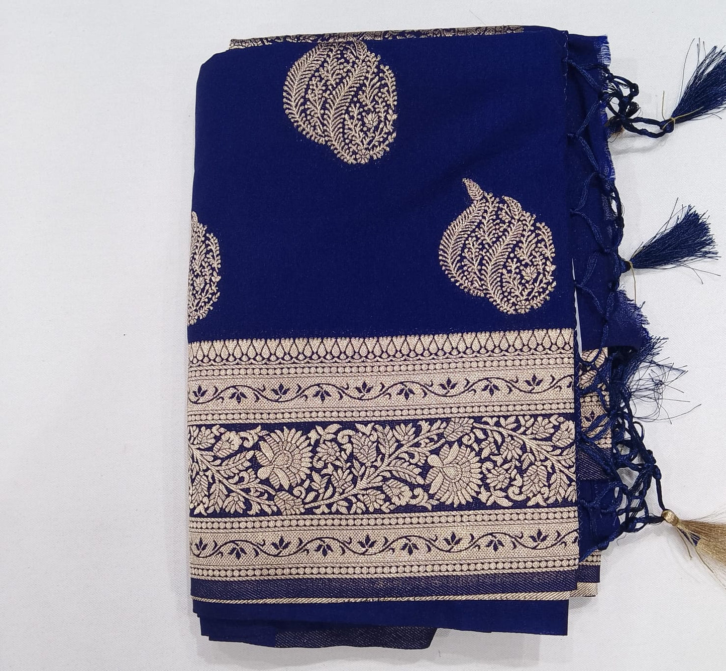 Royal Blue Banarasi Soft Georgette Saree with Silver Paisley Zari Weaving