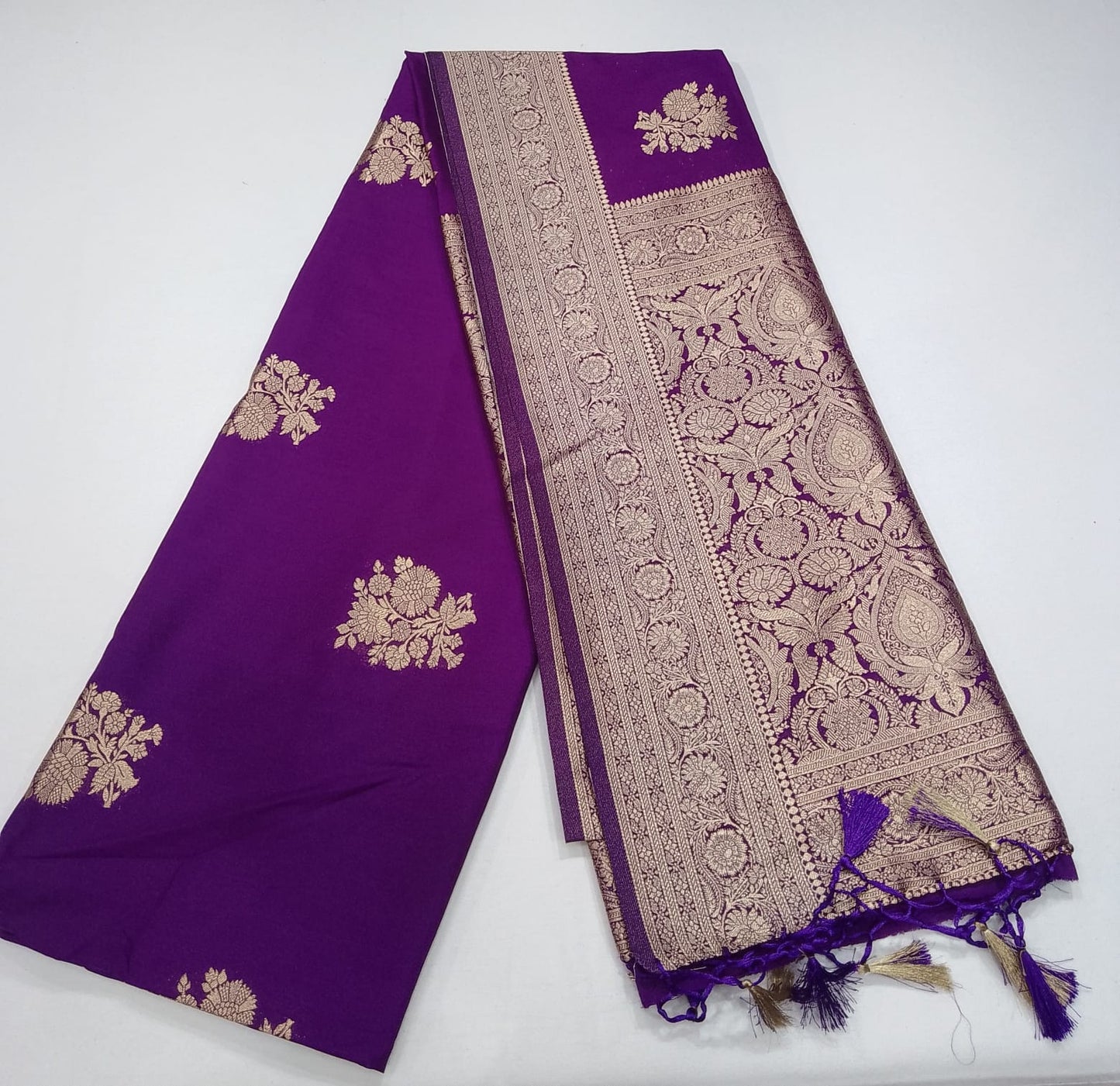 Rich Violet Banarasi Soft Georgette Saree with Antique Silver Floral Zari Weaving