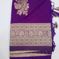 Rich Violet Banarasi Soft Georgette Saree with Antique Silver Floral Zari Weaving