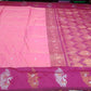 Elegant Baby Pink & Rani Pink Semi Soft Silk Meenakari Saree with Peacock Border
