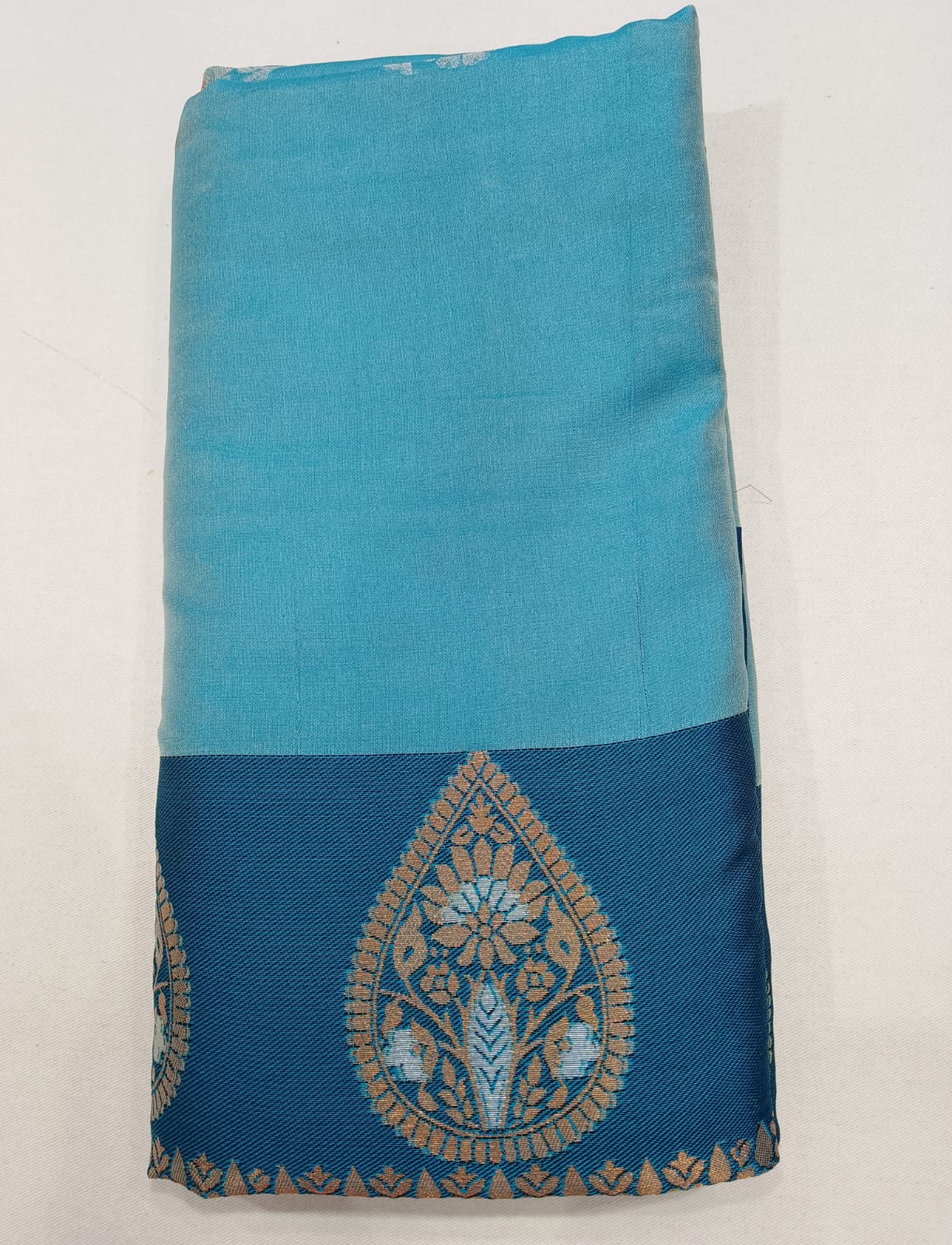 Sky Blue Semi Soft Silk Meenakari Saree with Teal Blue Designer Border & Rich Woven Pallu