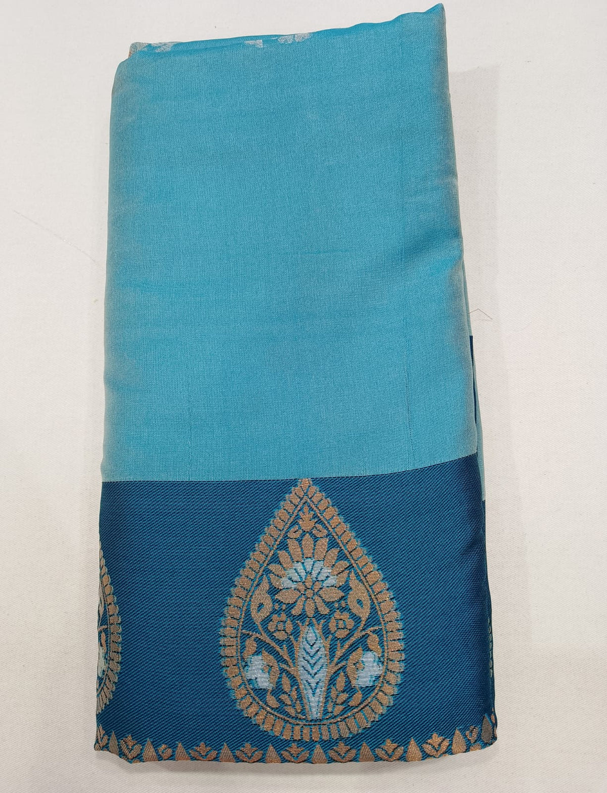 Sky Blue Semi Soft Silk Meenakari Saree with Teal Blue Designer Border & Rich Woven Pallu