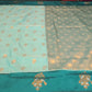 Graceful Aqua Blue Semi Soft Silk Meenakari Saree with Deep Teal Border & Rich Woven Pallu