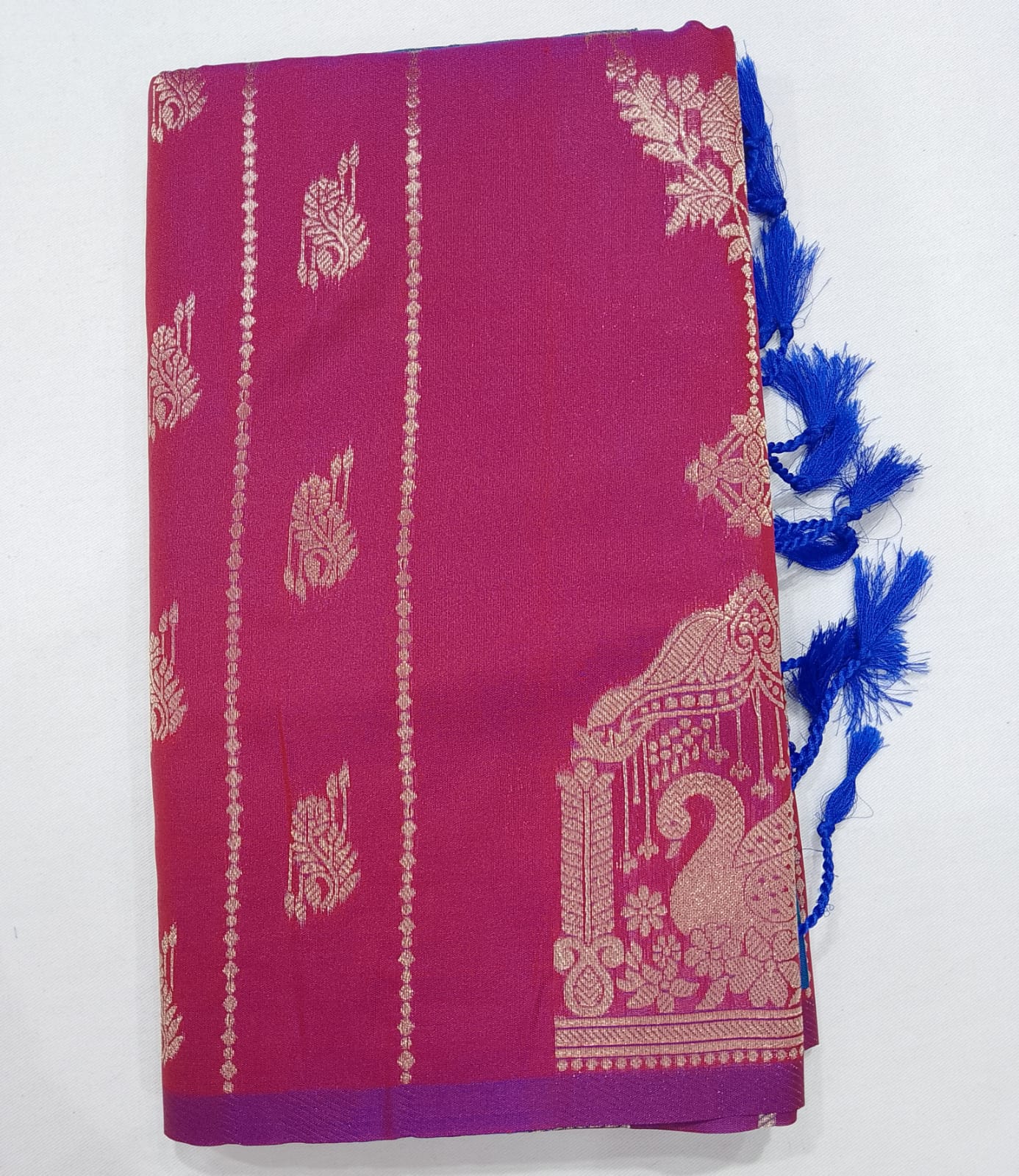 Semi Soft Silk Rani Pink & Aqua Blue Silver Zari Designer Saree