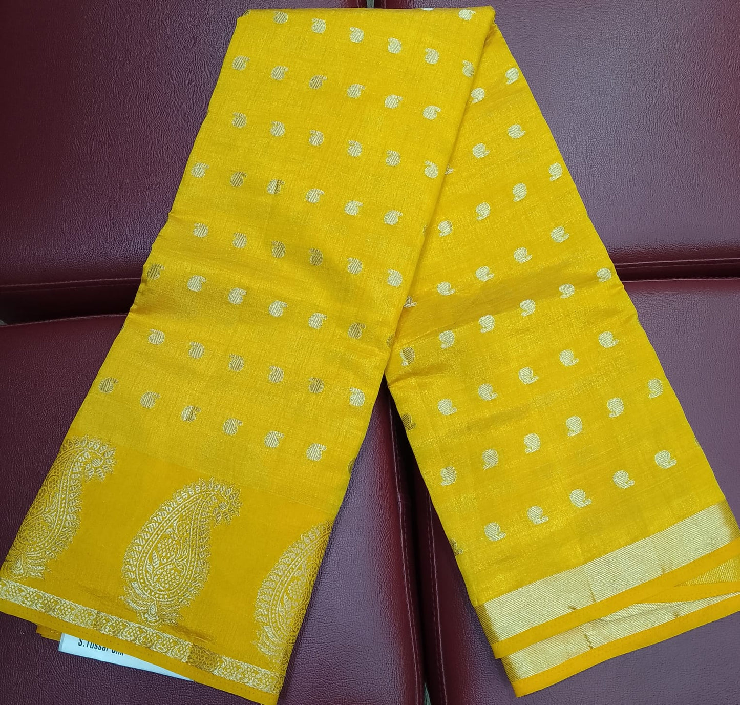 Sunshine Yellow Tussar Semi Silk Saree with Silver Paisley Weaving