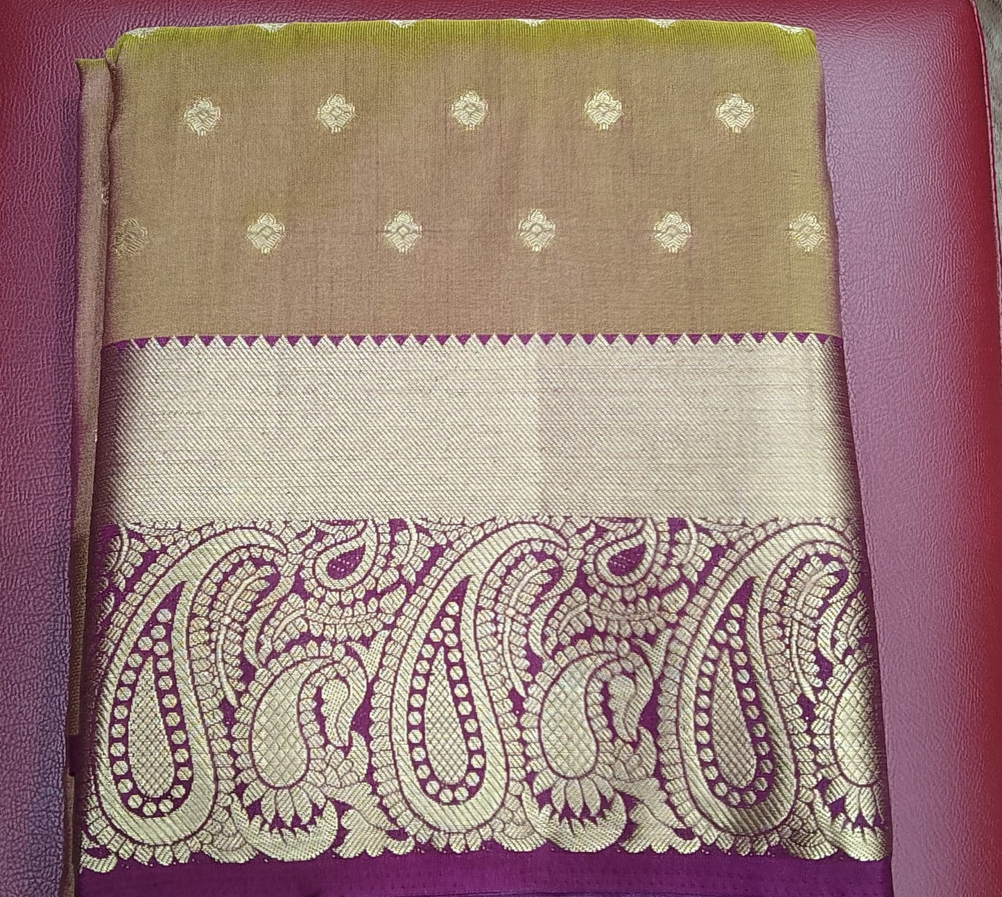 Golden Beige Tussar Semi Silk Saree with Antique Paisley Zari Border