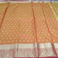 Dual Shade Peach Orange Tussar Semi Silk Saree with Rich Gold Zari Border