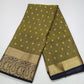 Olive Green Dual Shade Tussar Semi Silk Saree with Antique Gold Paisley Border