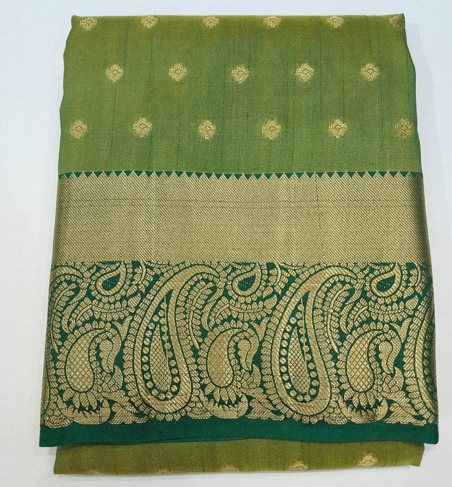 Dual Shade Parrot Green & Olive Green Tussar Semi Silk Saree with Rich Zari Border