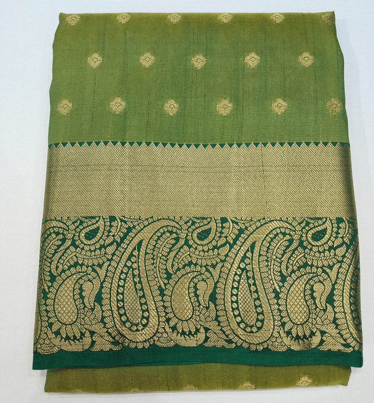 Dual Shade Parrot Green & Olive Green Tussar Semi Silk Saree with Rich Zari Border