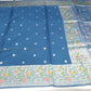 Royal Sapphire Blue Banarasi Tussar Georgette Saree with Silver Floral Bird Border