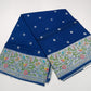 Royal Sapphire Blue Banarasi Tussar Georgette Saree with Silver Floral Bird Border
