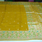 Mustard Gold Banarasi Tussar Georgette Saree with Silver Floral Bird Border