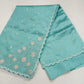 Sky Blue Tussar Cutwork Semi Silk Saree with Floral Embroidered Scallop Border