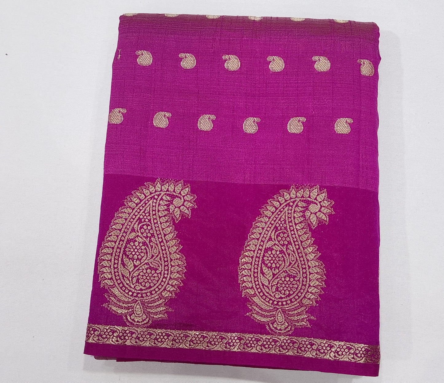Magenta Pink Tussar Semi Silk Saree with Silver Paisley Weaving