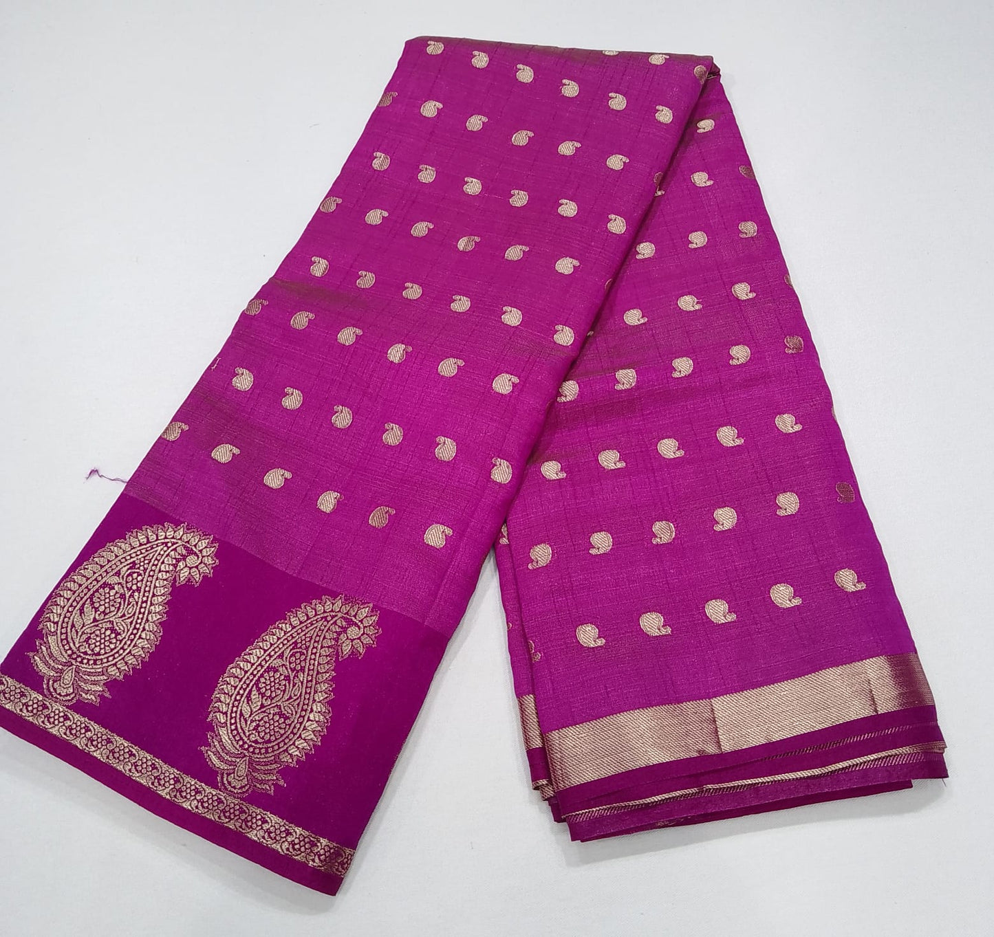 Magenta Pink Tussar Semi Silk Saree with Silver Paisley Weaving
