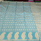 Aqua Blue Tussar Semi Silk Saree with Antique Gold Paisley Weaving