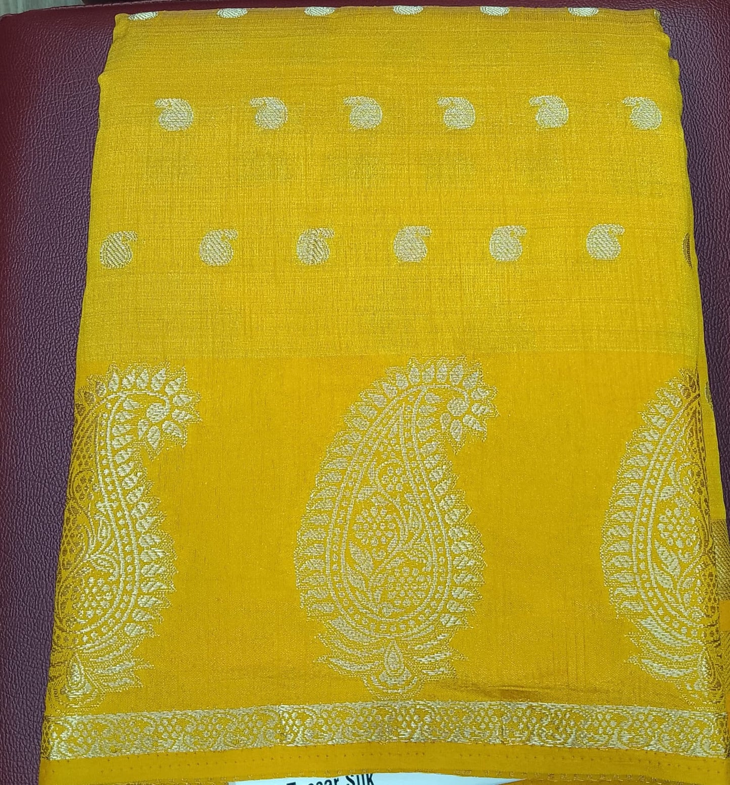Sunshine Yellow Tussar Semi Silk Saree with Silver Paisley Weaving