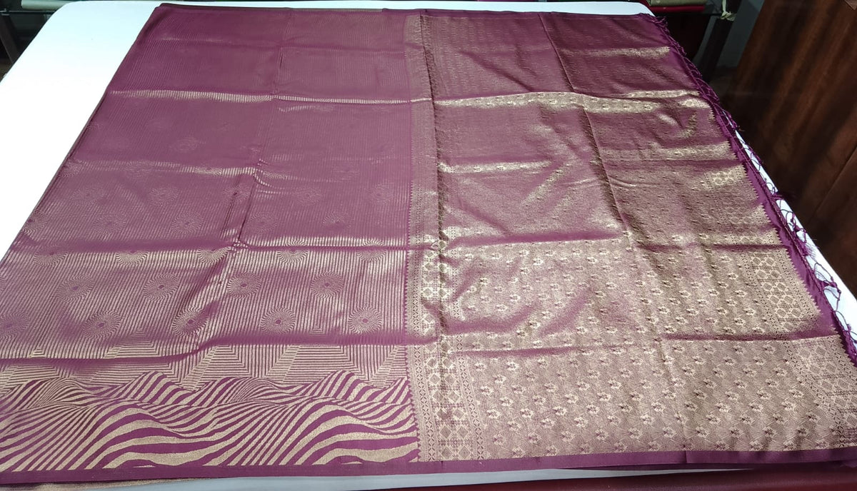 Designer Satin Silk Saree – Royal Wine Purple with Golden Zari Geometric Weaving