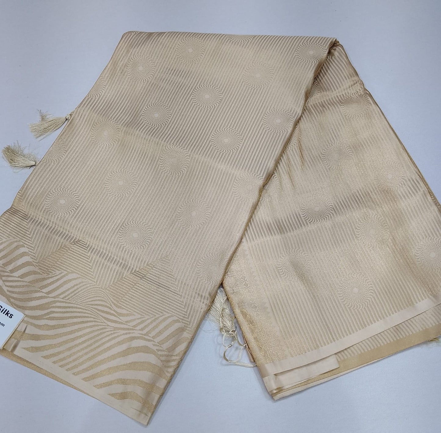 Designer Satin Silk Saree – Pearl Ivory with Self Gold Zari Weaving