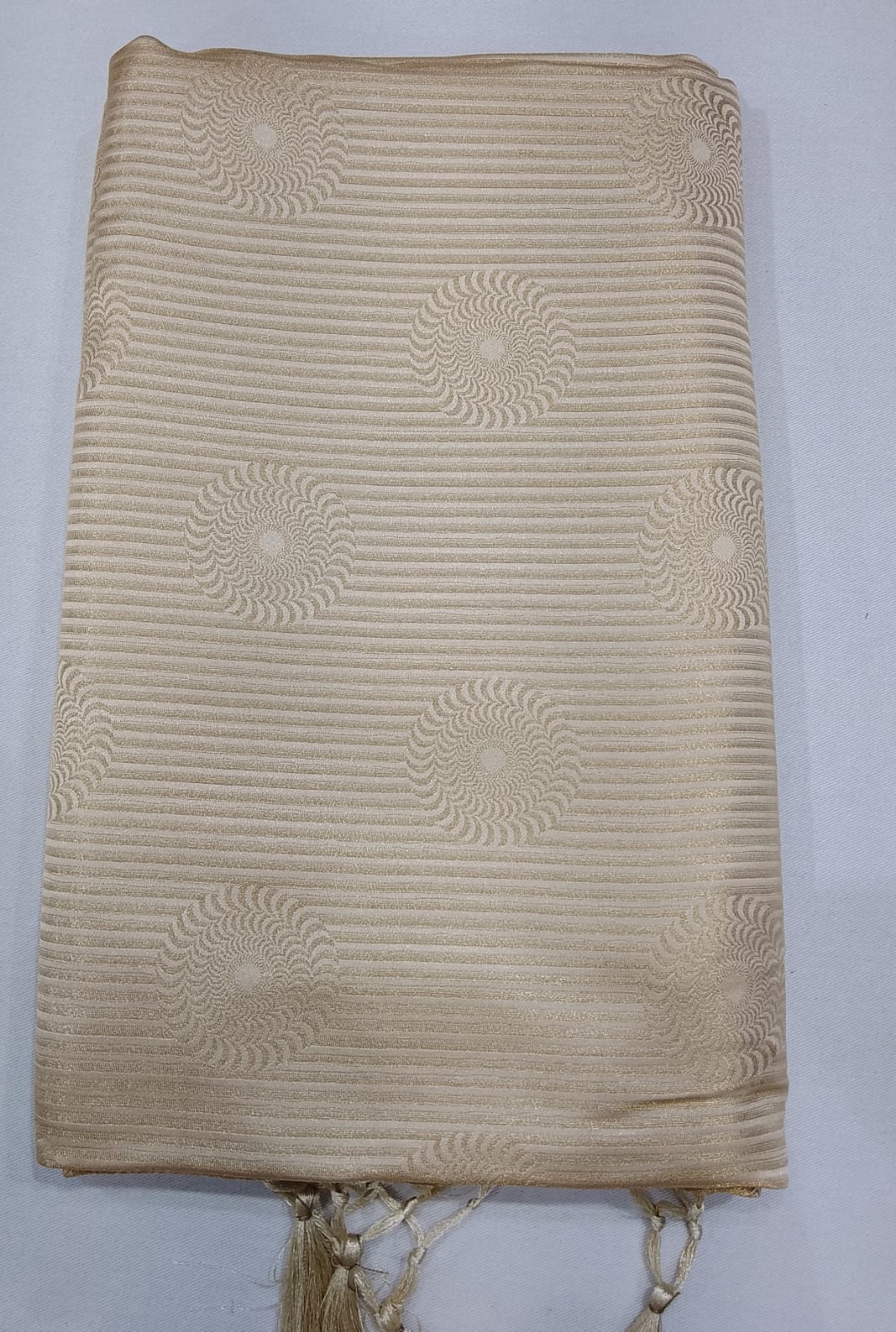 Designer Satin Silk Saree – Pearl Ivory with Self Gold Zari Weaving