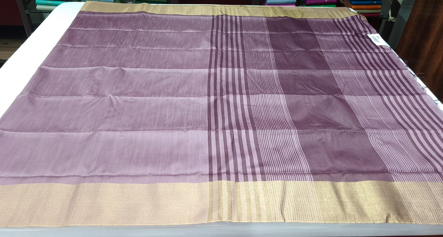 Premium Raw Silk Saree – Dusty Lavender with Deep Mauve Striped Pallu